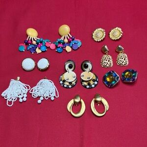 Clip-On Earring Lot of 8 Mixed Vintage-Inspired Earring Set — Multicolor & Gold